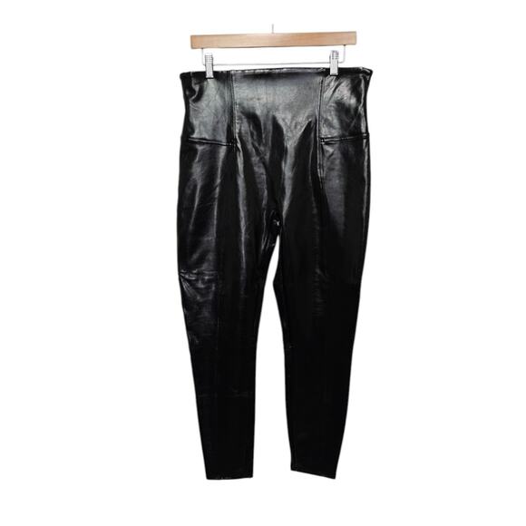 SPANX Faux Patent Leather Liquid Gloss Legings Black Womens Size 1X - Picture 1 of 9